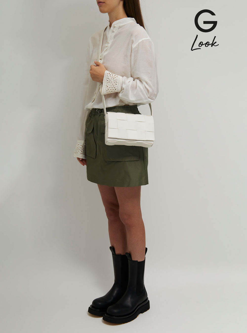 Bottega Veneta Women Cassette White Leather Crossbody Bag In Intreccio Nappa Leather BOTTEGA VENETA