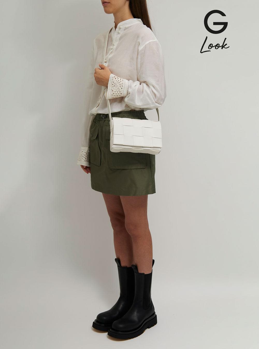 Bottega Veneta Women Cassette White Leather Crossbody Bag In Intreccio Nappa Leather BOTTEGA VENETA