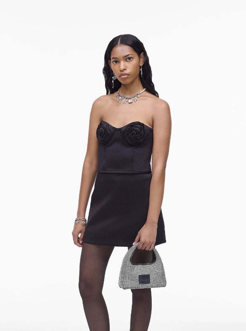 Marc Jacobs Women 'The Mini Sack' Metallic Handbag With Logo Patch On The Rear And All-Over Crystal Embellishments In Tech Fabric Woman