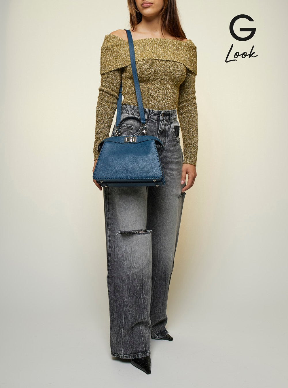 Fendi Women 'Peekaboo Iseeu Small' Blue Handbag With Shoulder Strap In Leather Woman FENDI