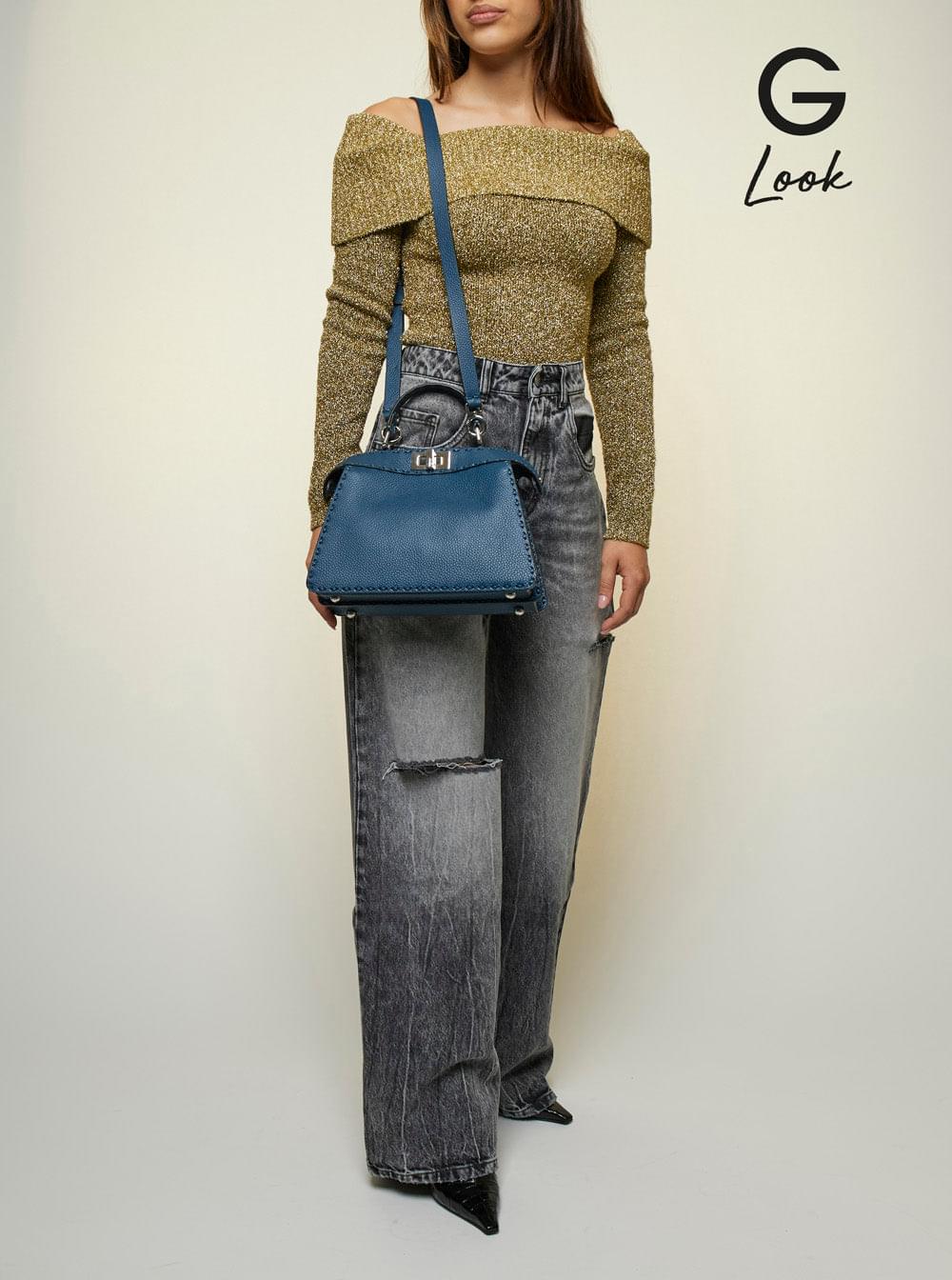 Fendi Women 'Peekaboo Iseeu Small' Blue Handbag With Shoulder Strap In Leather Woman FENDI