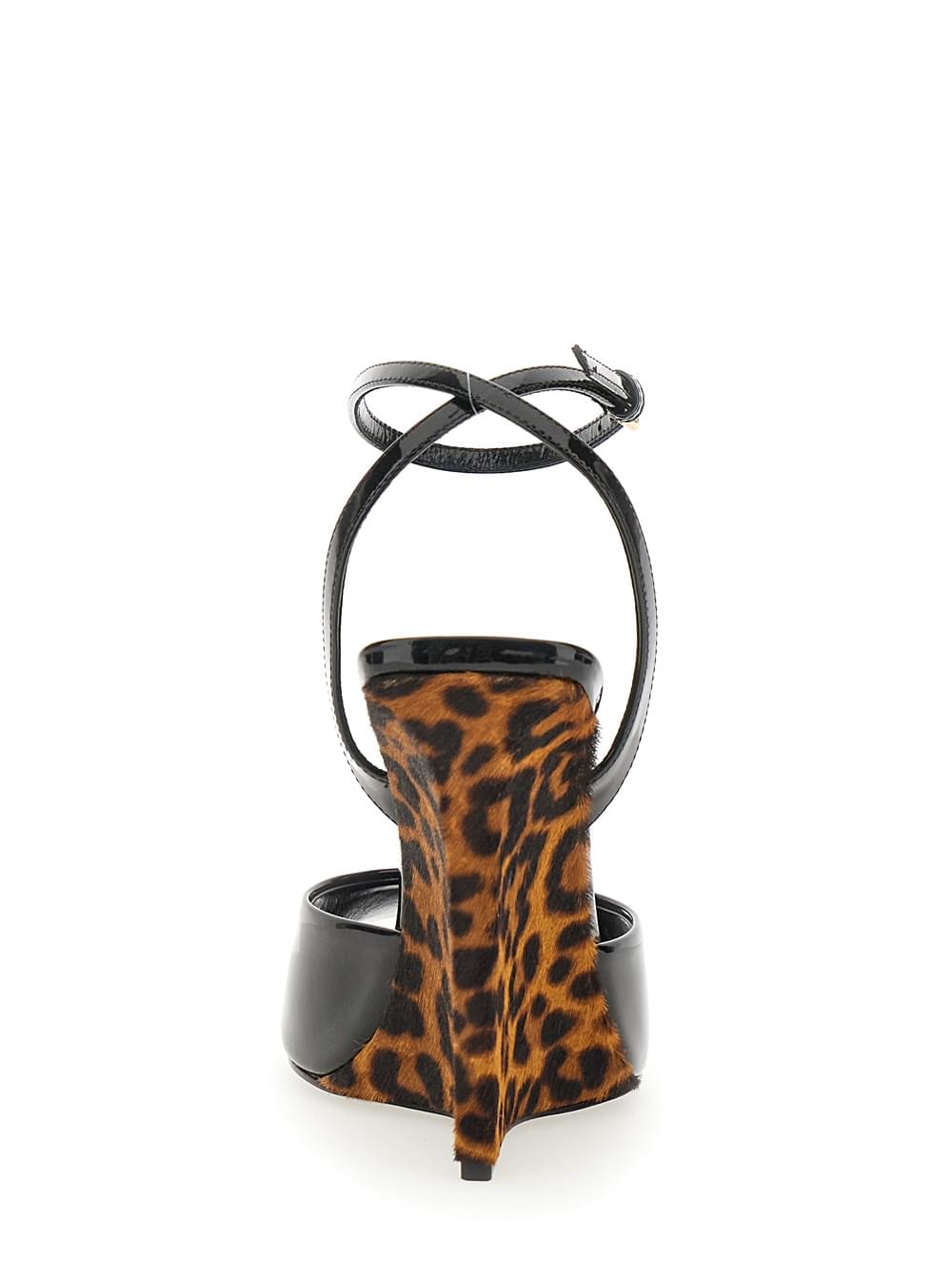Saint Laurent Women 'Scandale' Black Wedges With Animalier Print In Patent Leather Woman SAINT LAURENT