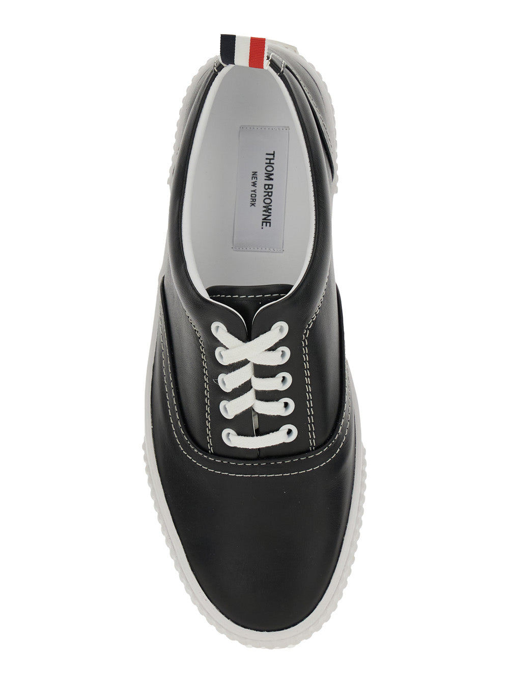 Thom Browne Men 'Heritage' Black Sneakers With Logo Tab On Heel In Leather Man THOM BROWNE