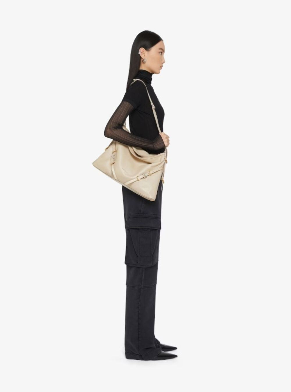 Givenchy Women 'Voyou' Beige Shoulder Bag With Embossed Logo In Smooth Leather Woman GIVENCHY