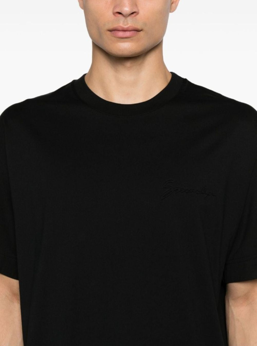 Givenchy Men Black Crewneck T-Shirt With Embossed Logo On Front In Cotton Man GIVENCHY