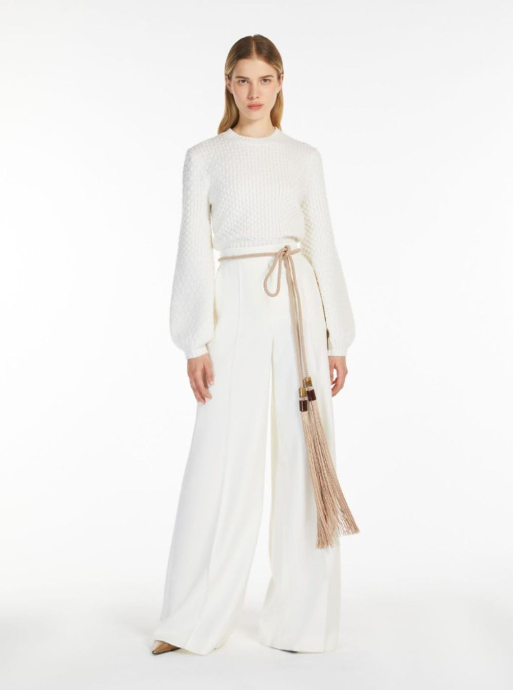 Max Mara Women 'Ninfa' White Wide Leg Pants In Virgin Wool Woman MAX MARA