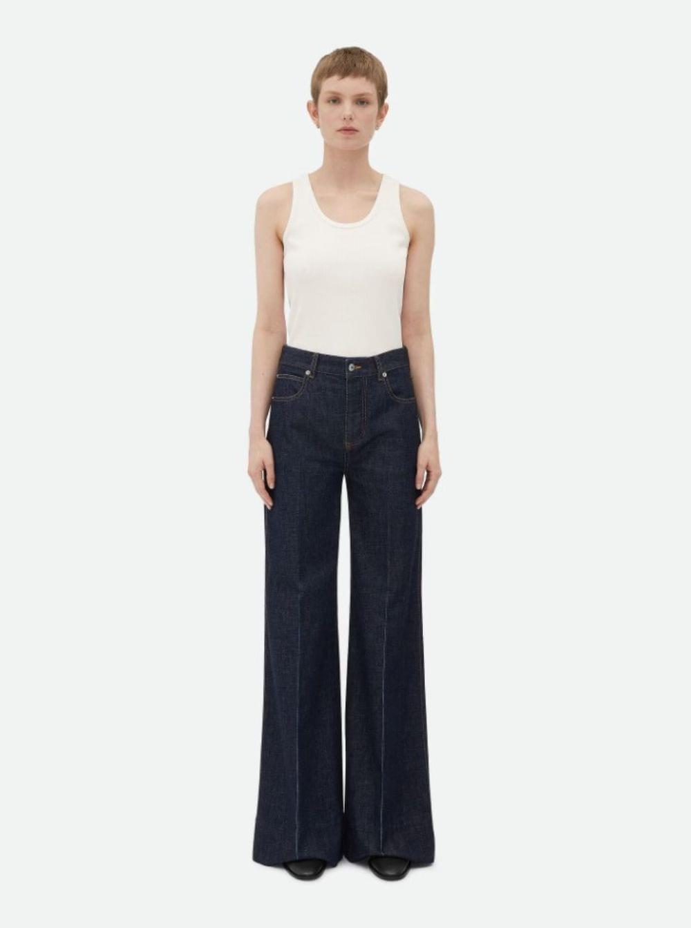 Bottega Veneta Women 'Indigo' Blue Palazzo Jeans With Logo Patch On The Back In Cotton Woman BOTTEGA VENETA