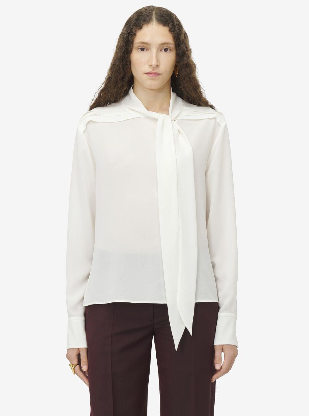 Alexander Mcqueen Women White Blouse With Scarf Detail On The Front In Silk Woman ALEXANDER MCQUEEN
