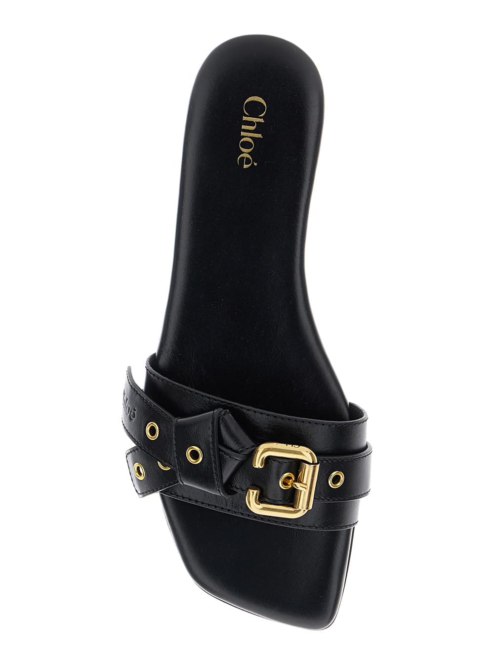 Chloé Women 'Mae' Black Slip-On Sandals With Embossed Logo On The Insole In Leather Woman CHLOE