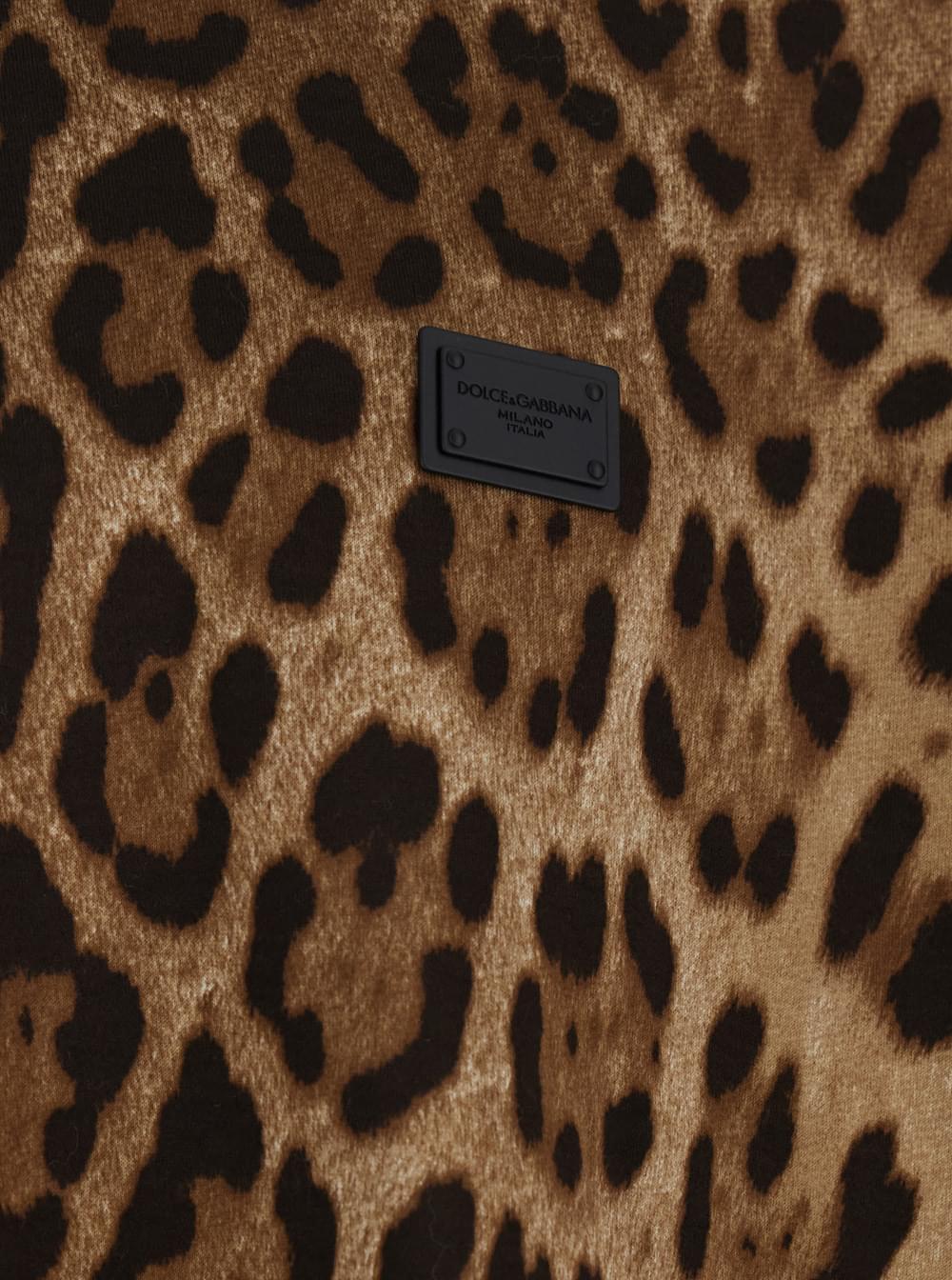 Dolce & Gabbana Men Brown T-Shirt With All-Over Leopard Motif In Cotton Man DOLCE & GABBANA