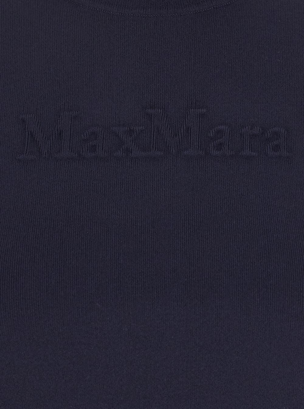 Max Mara Women Blue Crewneck T-Shirt With Tonal Logo Lettering On The Front In Viscose Blend Woman MAX MARA