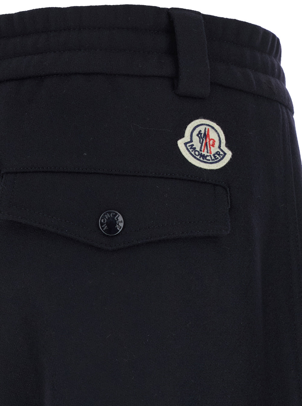 Moncler Men Blue Pants With Drawstring Elastic Waist And Logo Patch On The Rear In Wool Man MONCLER