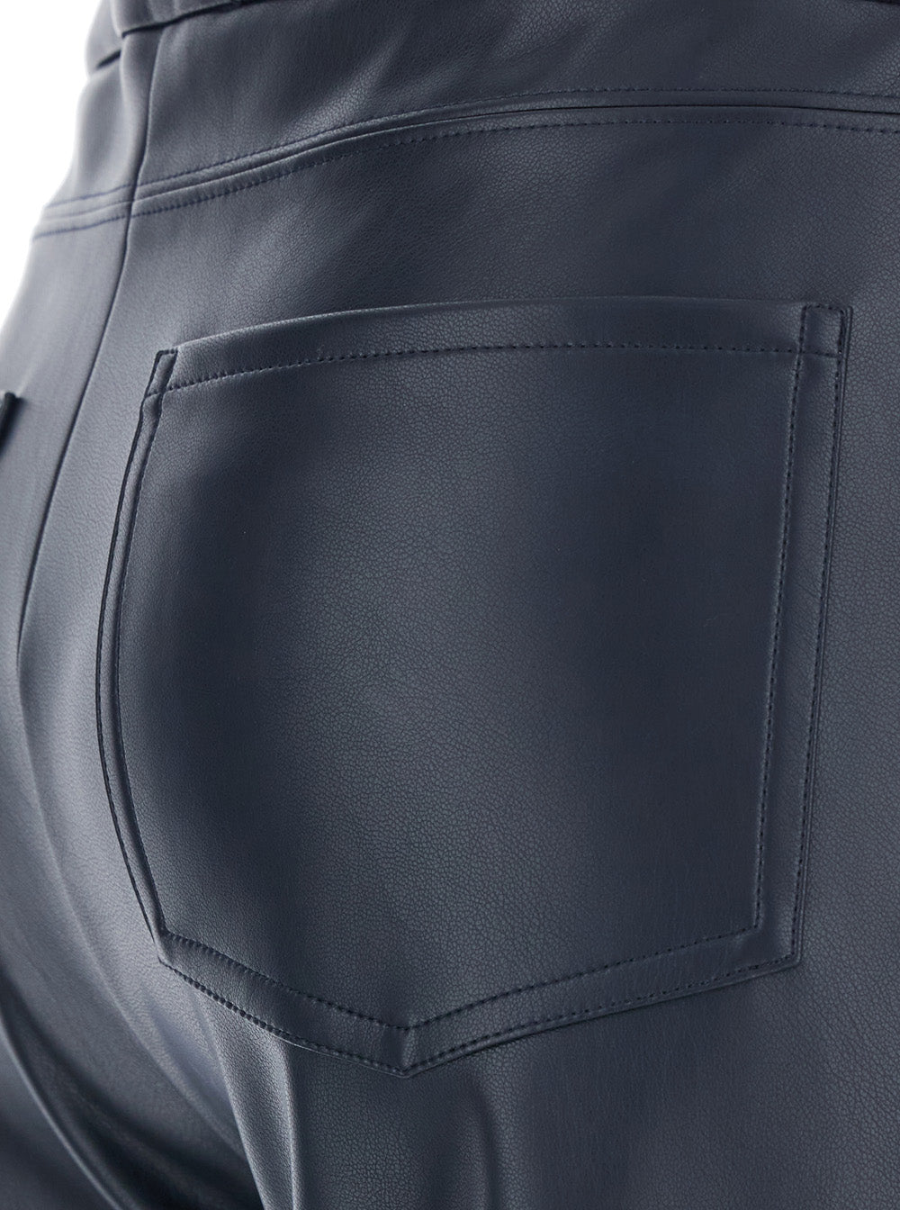 'S Maxmara Women 'Sublime' Dark Blue Pants With Flared Leg In Eco Leather Woman S MAX MARA