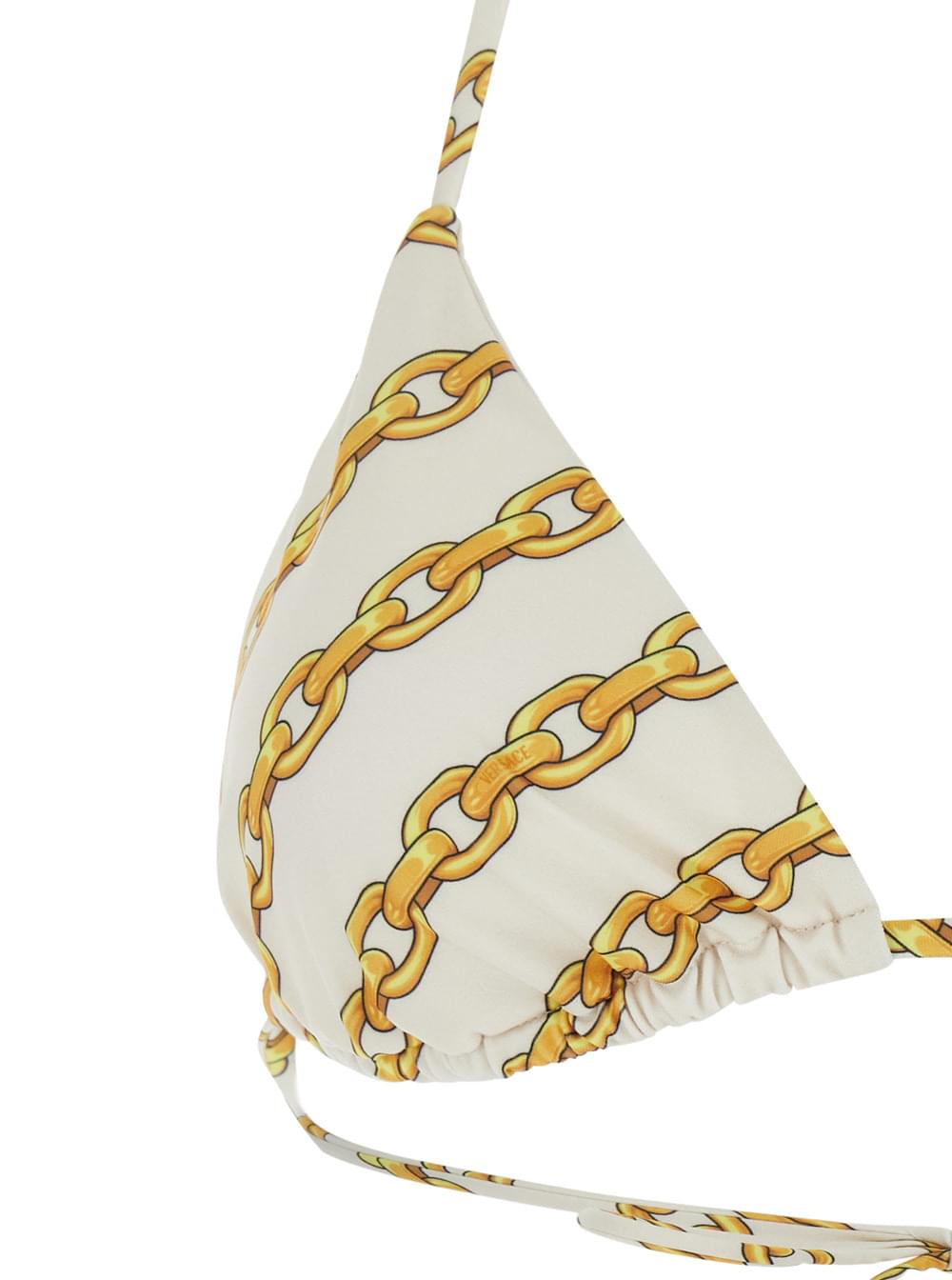 Versace Women White Bikini Top With All-Over Chain Print In Tech Fabric Stretch Woman VERSACE
