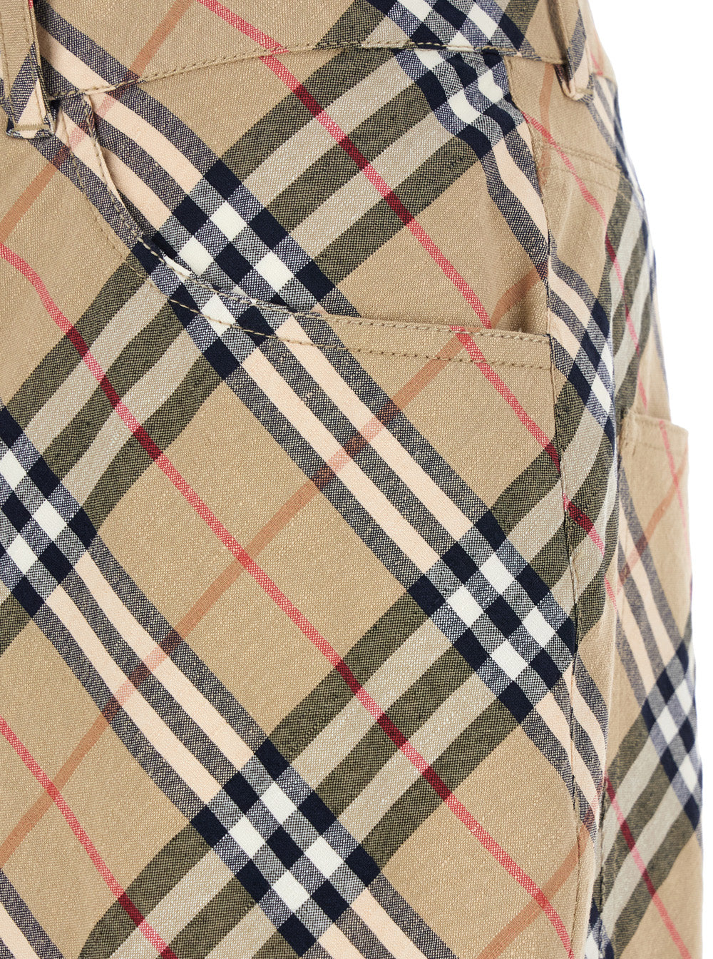 Burberry Men Beige Cargo Pants With Vintage Check Motif In Linen And Cotton Blend Man BURBERRY
