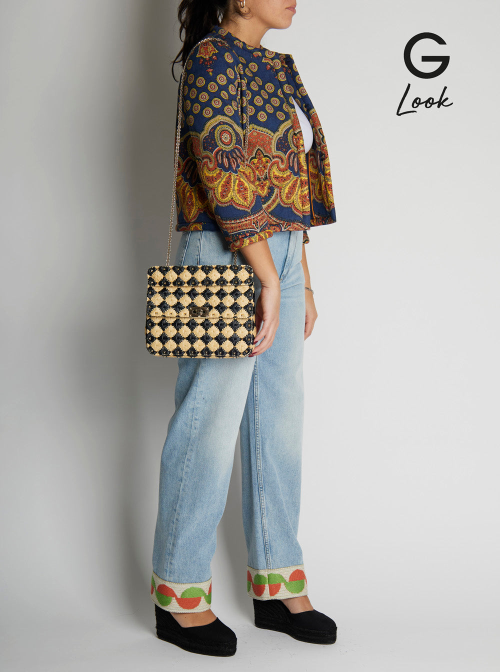 Valentino Garavani Women Beige Crossbody Bag With Rockstud Embellishment And Check Floral Motif In Tech Fabric Woman VALENTINO GARAVANI
