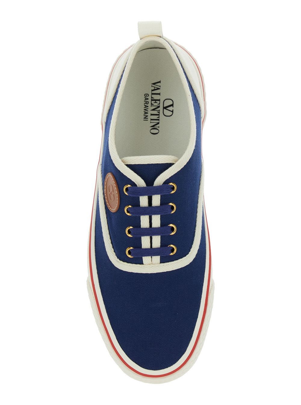 Valentino Garavani Men Blue Low Top Sneakers With Vlogo Patch On The Side In Cotton Man VALENTINO GARAVANI