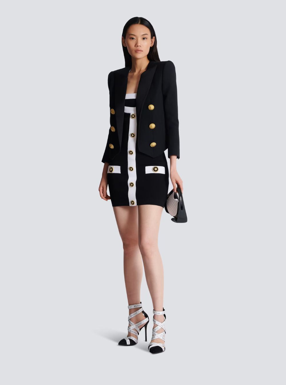 Balmain Women Black Dress With Square Neckline And Decorative Buttons In Viscose Blend Women BALMAIN