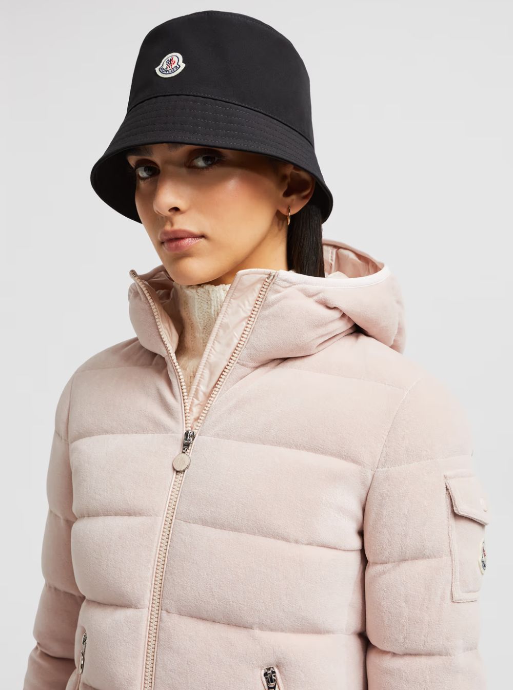 Moncler Women Black Bucket Hat With Dropped Wide Brim And Logo Patch On The Front In Cotton Blend Woman MONCLER