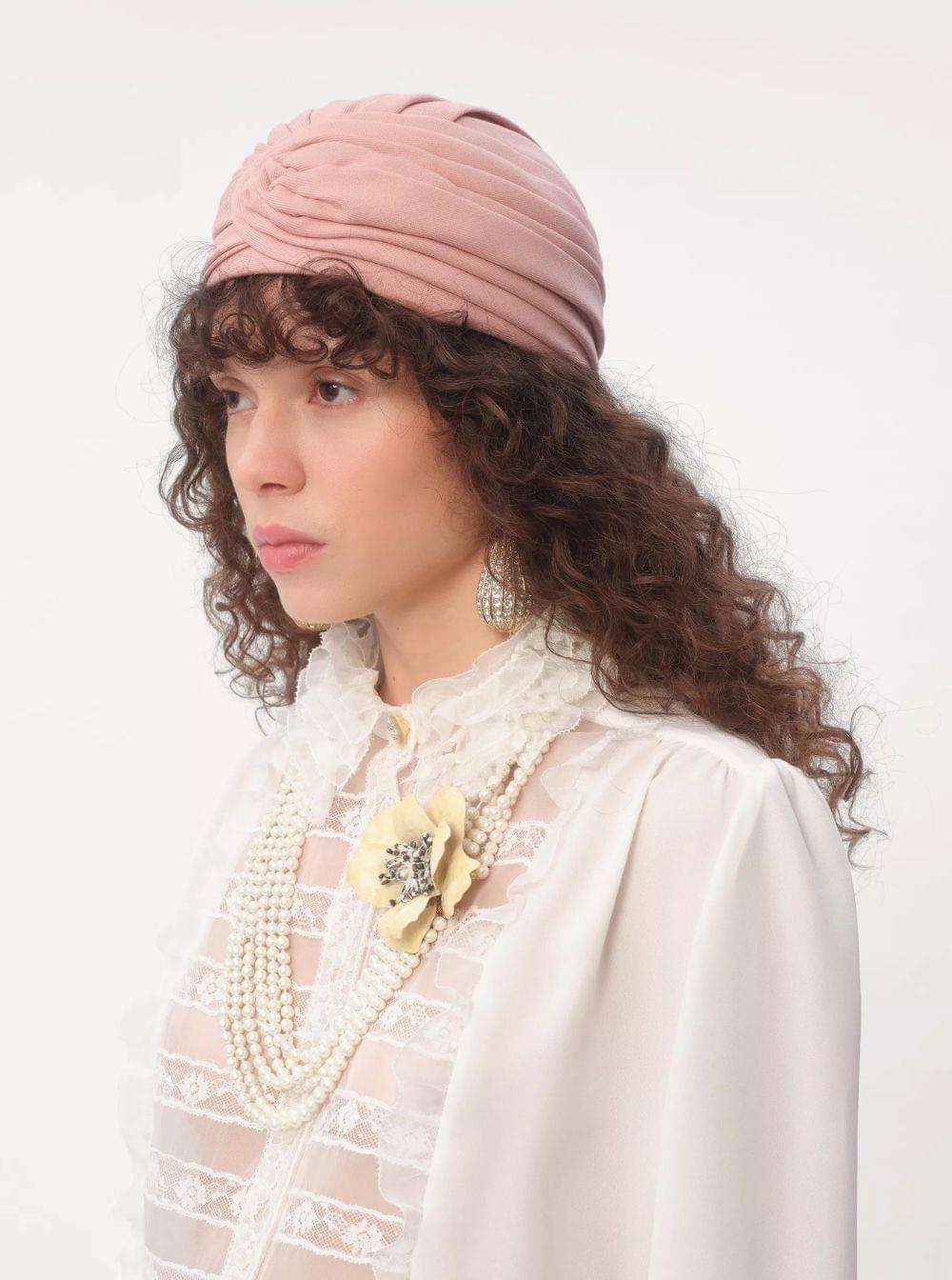 Valentino Garavani Women Pink Headdress Hat With Asymmetrical Design In Pink Virgin Wool Woman VALENTINO GARAVANI