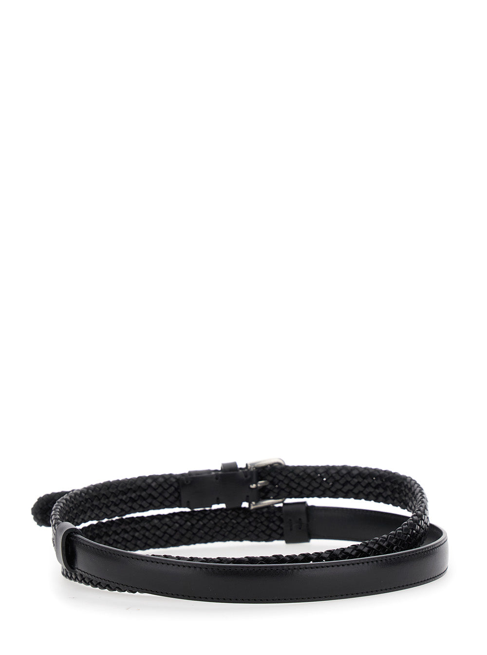 Dolce & Gabbana Men Black Belt With Buckle Closure And Interwoven Design In Leather Man DOLCE & GABBANA