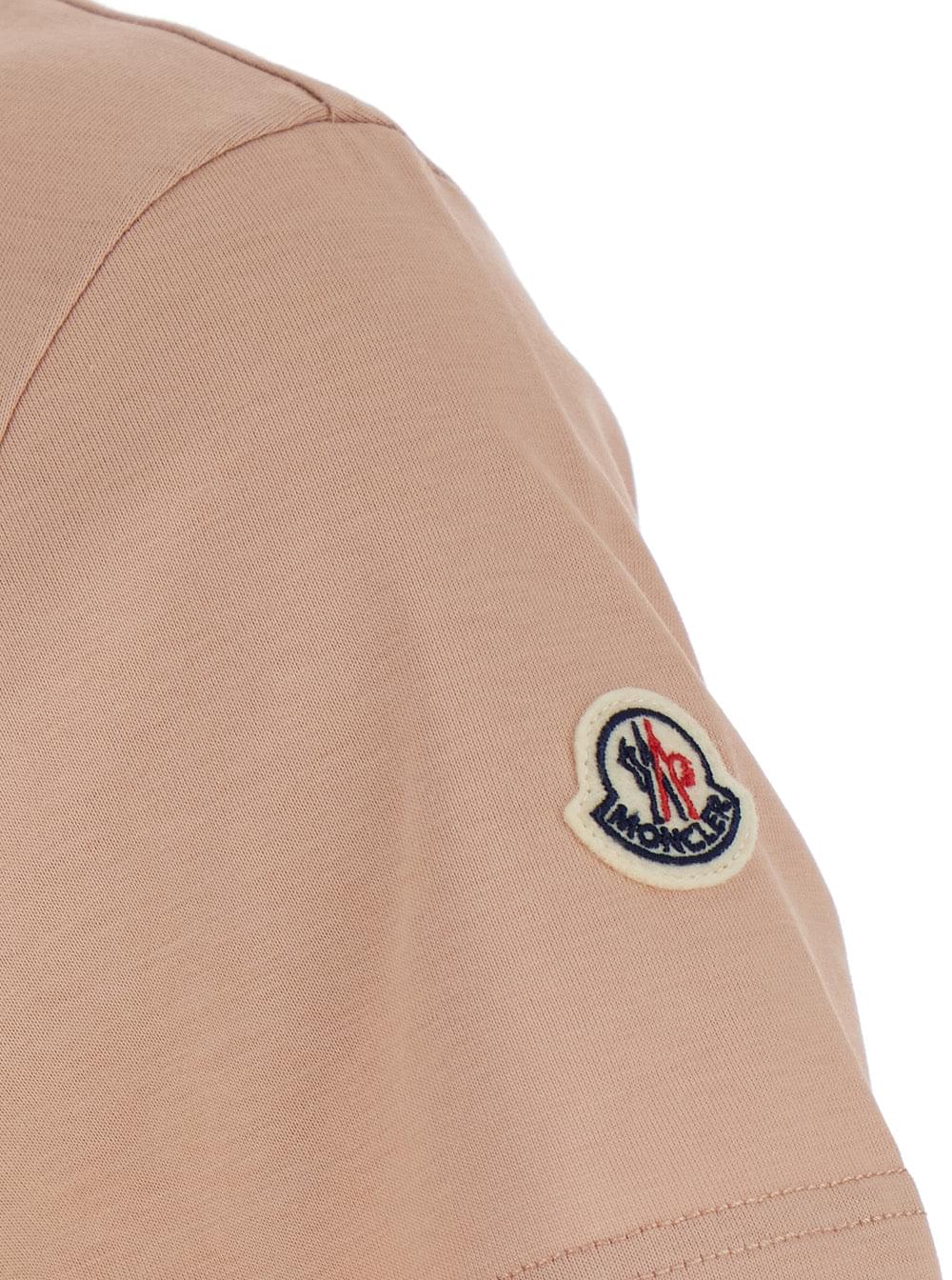 Moncler Women Pink T-Shirt With Logo Patch Applied On The Sleeve In Cotton Woman MONCLER