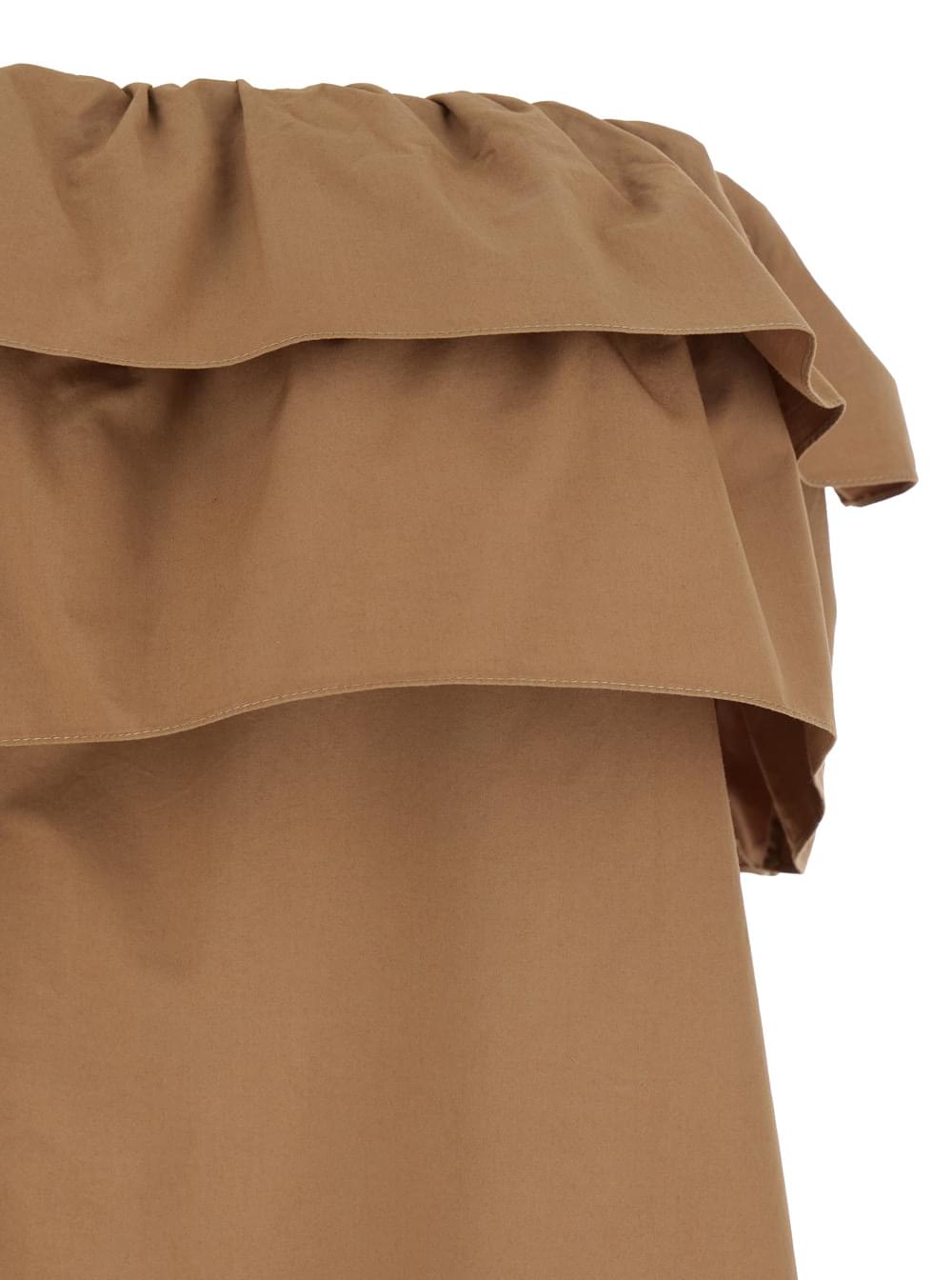 Saint Laurent Women Beige Long Dress With Bustier Neckline And Ruffled Skirt In Cotton Woman SAINT LAURENT