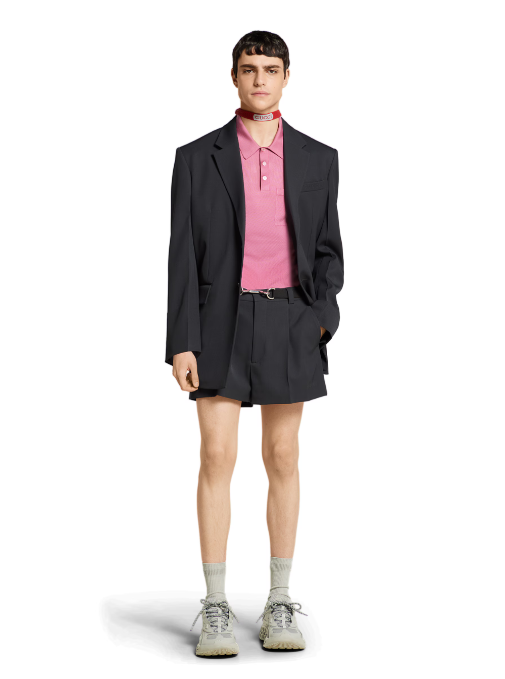 Gucci Men Pink Polo Shirt With Chest Pocket And Embroidered Logo On The Front In Fine Silk Knit Man GUCCI