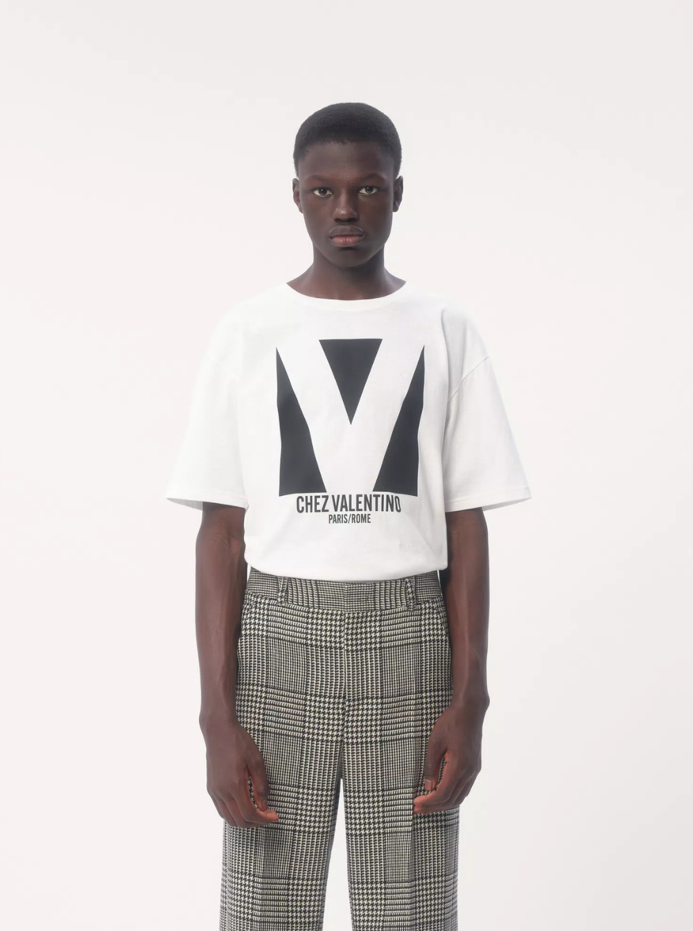 Valentino Men 'Chez' White Crewneck T-Shirt With Maxi Logo Print On The Front In Cotton Man VALENTINO