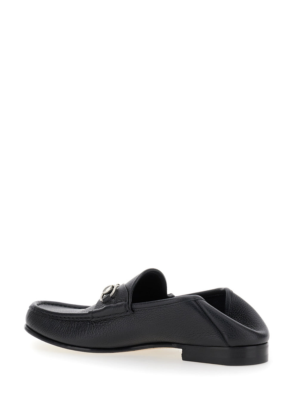 Gucci Men Black Loafers With Horsebit Detail On The Front In Hammered Leather Man GUCCI