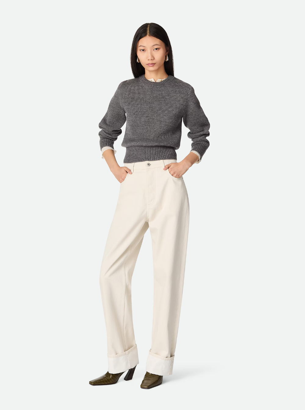 Bottega Veneta Women White Jeans With Cuffs On The Edges And Removable Patch With Hare On The Back In Denim Woman BOTTEGA VENETA