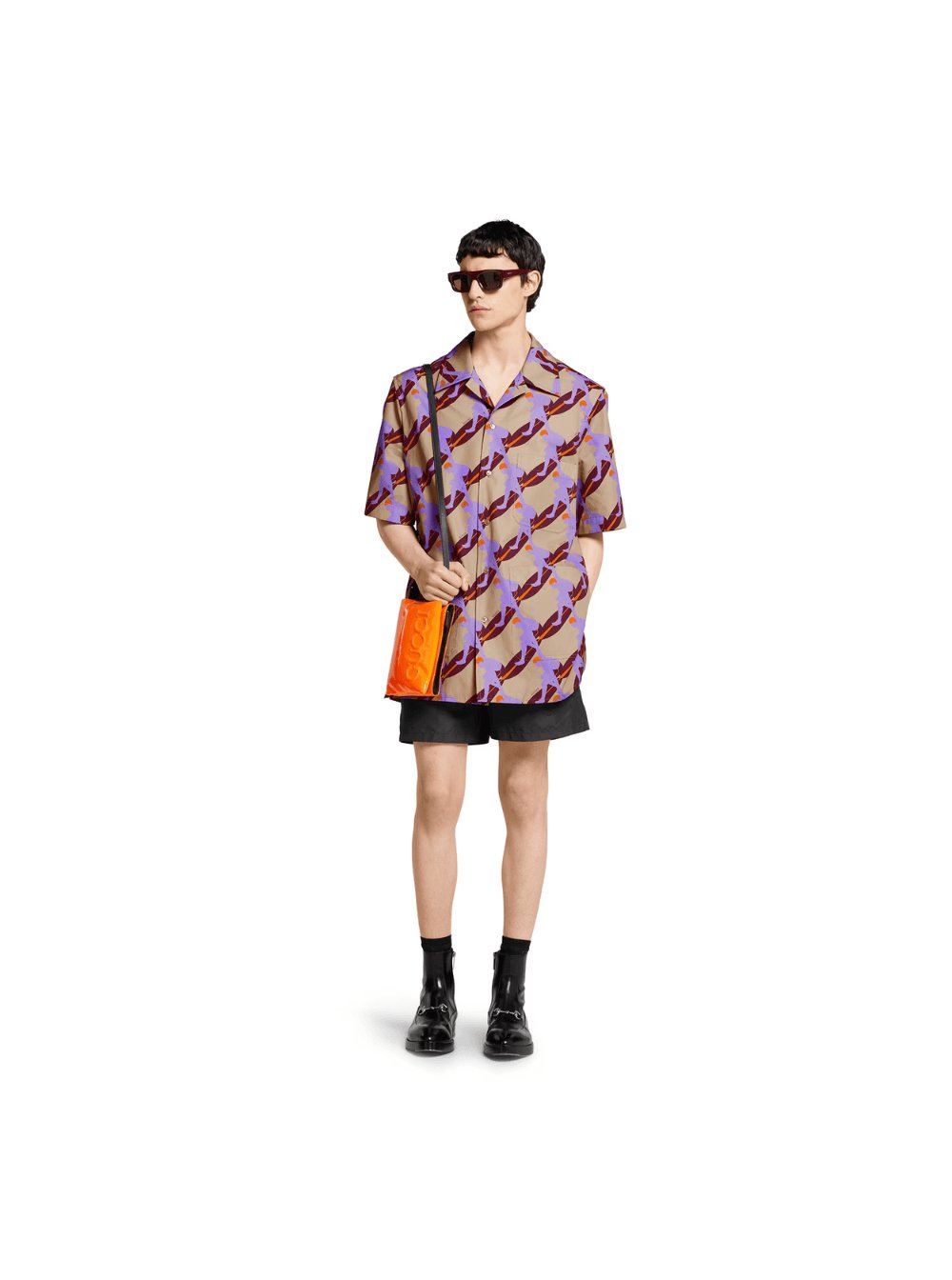 Gucci Men Multicolor Bowling Shirt With Cuban Collar And All-Over Print In Cotton Man GUCCI
