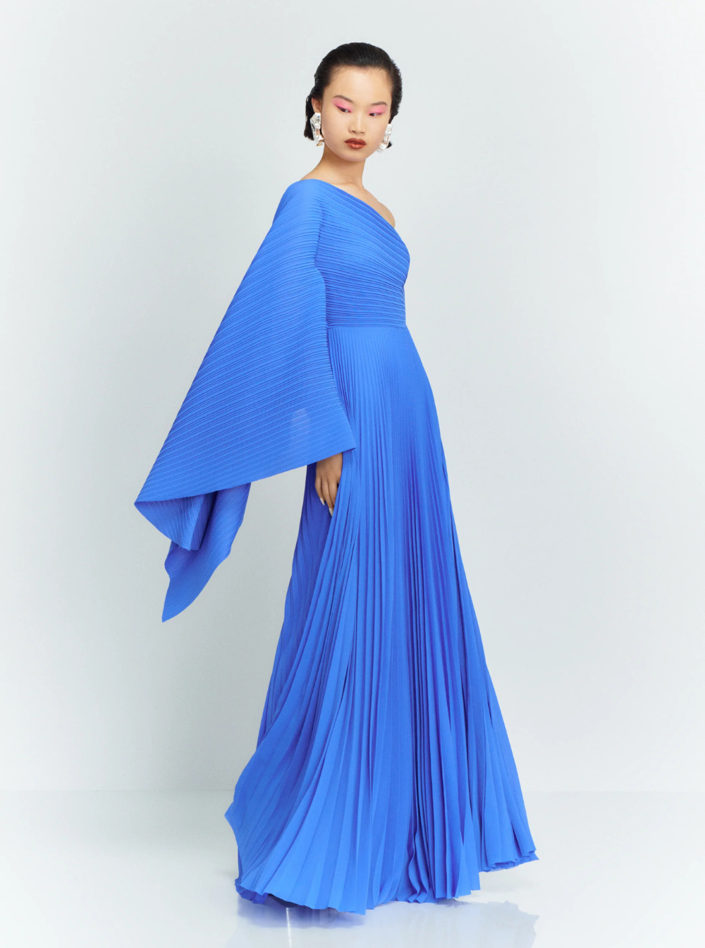 Solace London Women 'Maci' Blue One-Shoulder Long Dress With Pleated Effect In Tech Fabric Woman SOLACE LONDON
