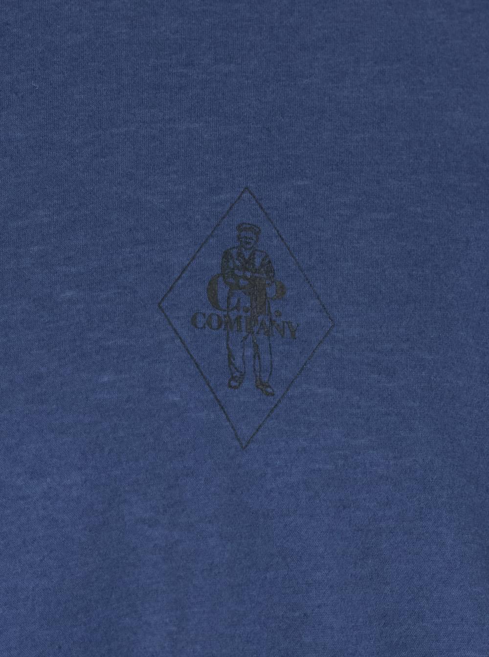 C.P. Company Men Blue Crewneck T-Shirt With Logo Embroidery On The Front In Cotton Man C.P. COMPANY