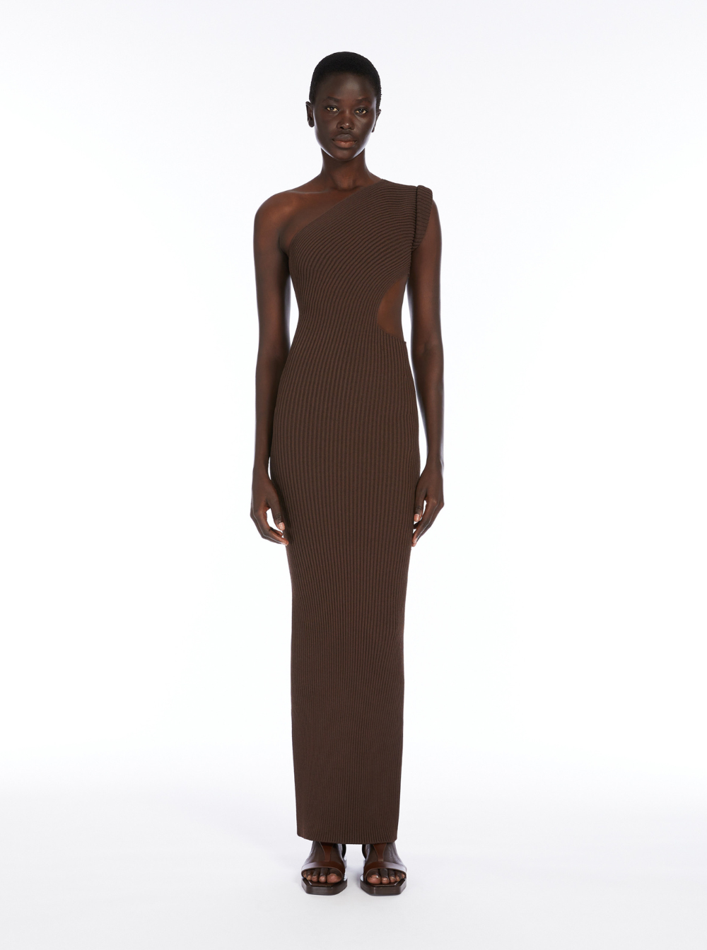Max Mara Women 'Arda' Brown Long Dress With Cut-Out And One-Shoulder Design In Viscose Blend Woman MAX MARA