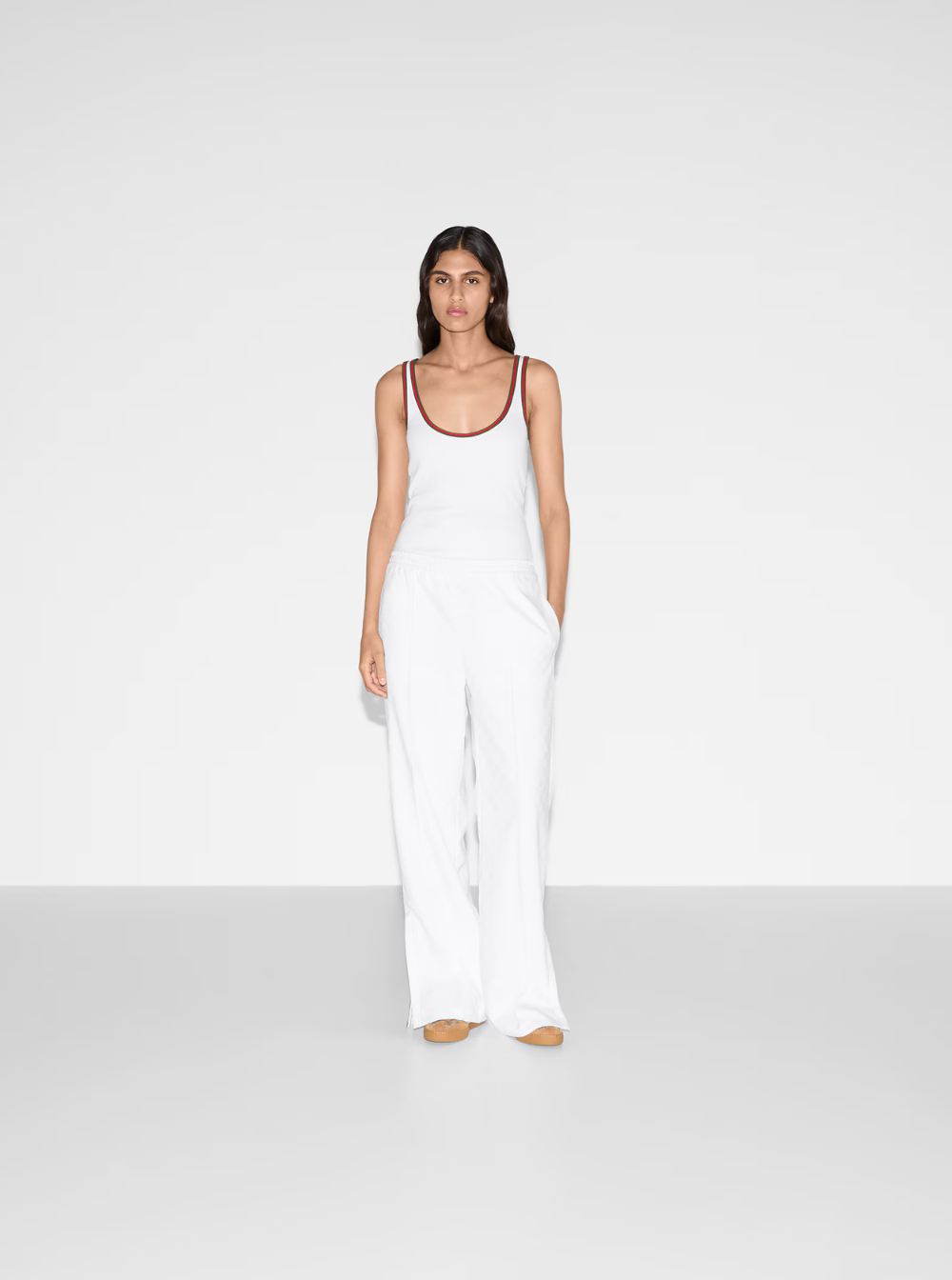 Gucci Women White Pants With Elastic Drawstring Waist In Tech Fabric Woman GUCCI