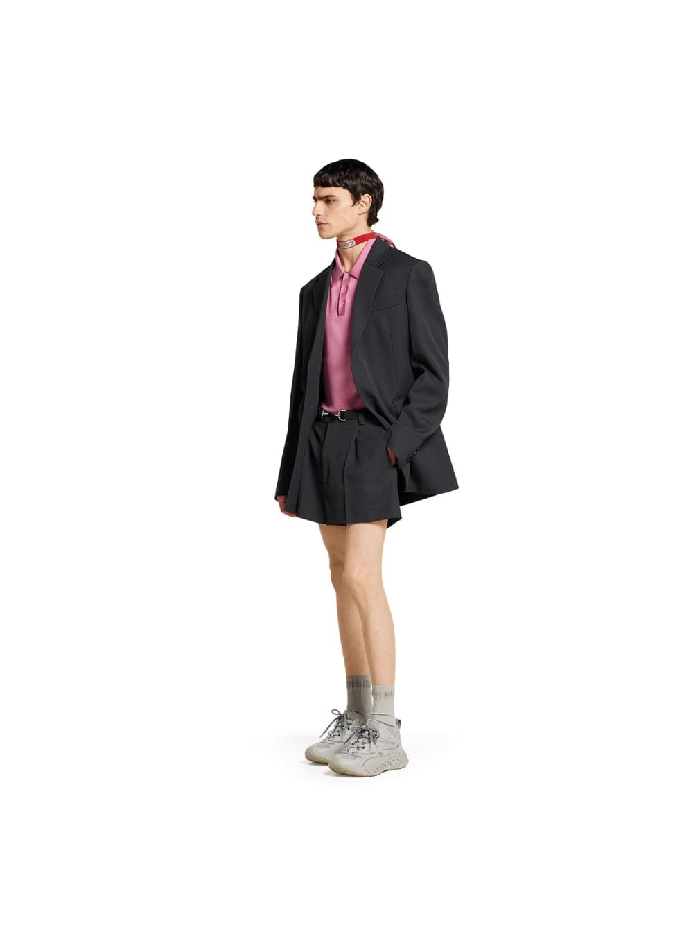 Gucci Men Dark Grey Jacket With Chest Pocket And Embossed Logo In Wool Gabardine Man GUCCI