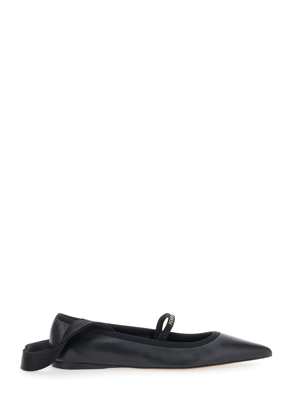 Ferragamo Women 'Carice' Black Ballet Shoes With Ribbon Detail And Logo Lettering On The Front In Leather Woman FERRAGAMO