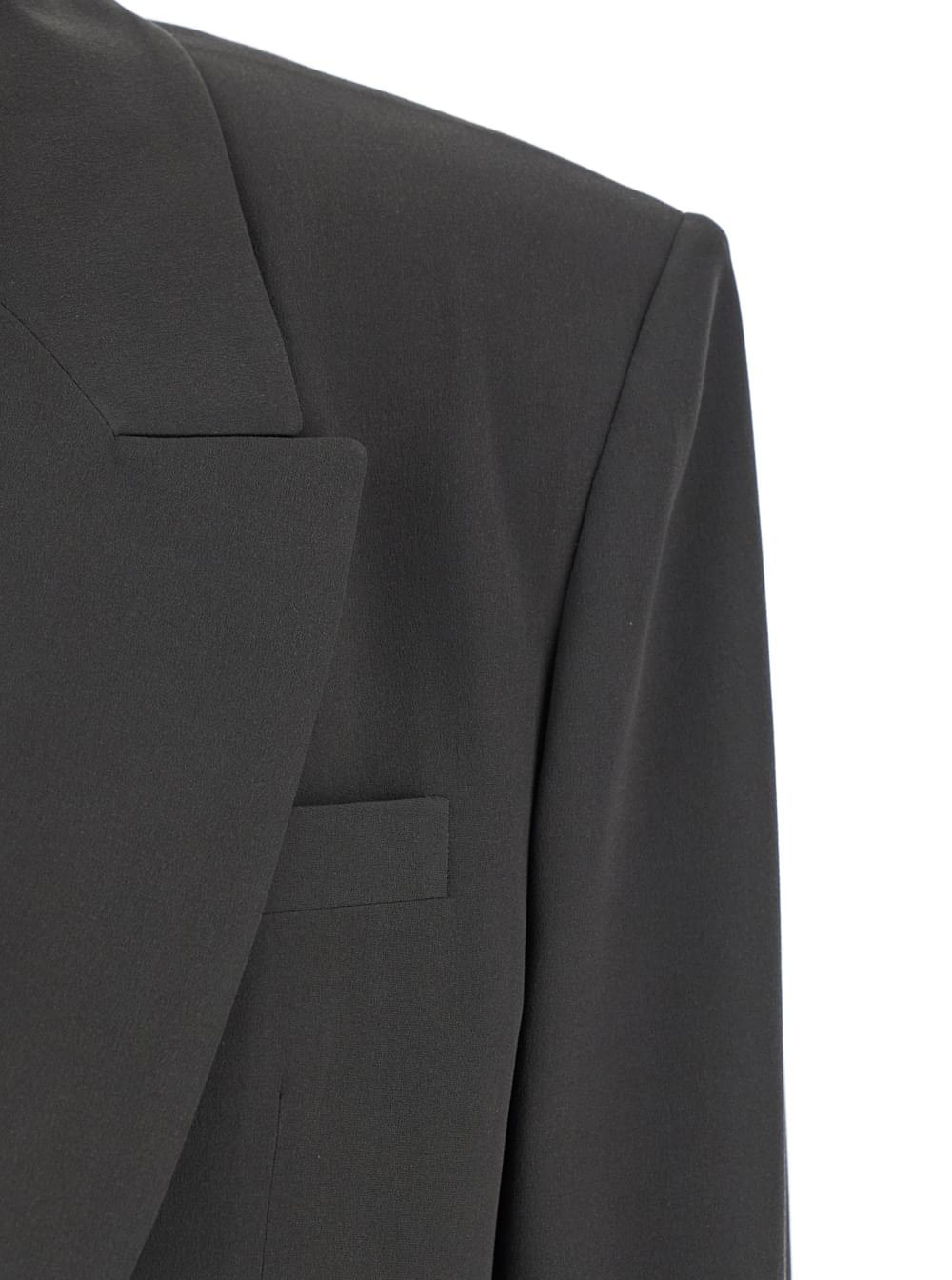 Saint Laurent Women Grey Single-Breasted Jacket With Peak Revers In Silk Woman SAINT LAURENT