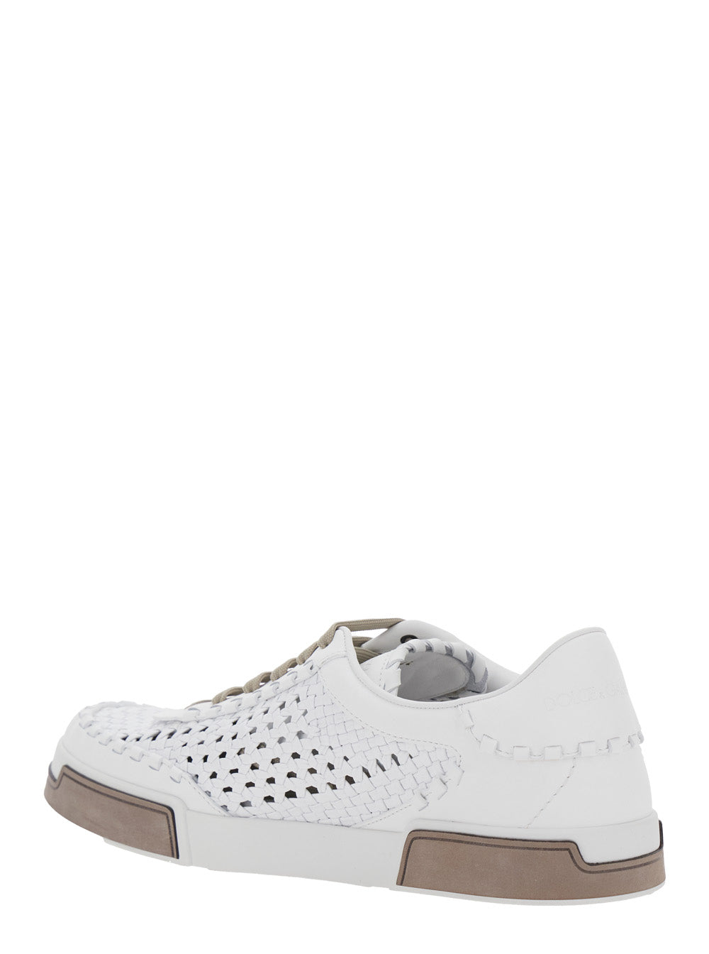 Dolce & Gabbana Men 'Portofino'white Sneakers With Mesh Inserts And Embossed Logo On The Side In Leather Man DOLCE & GABBANA