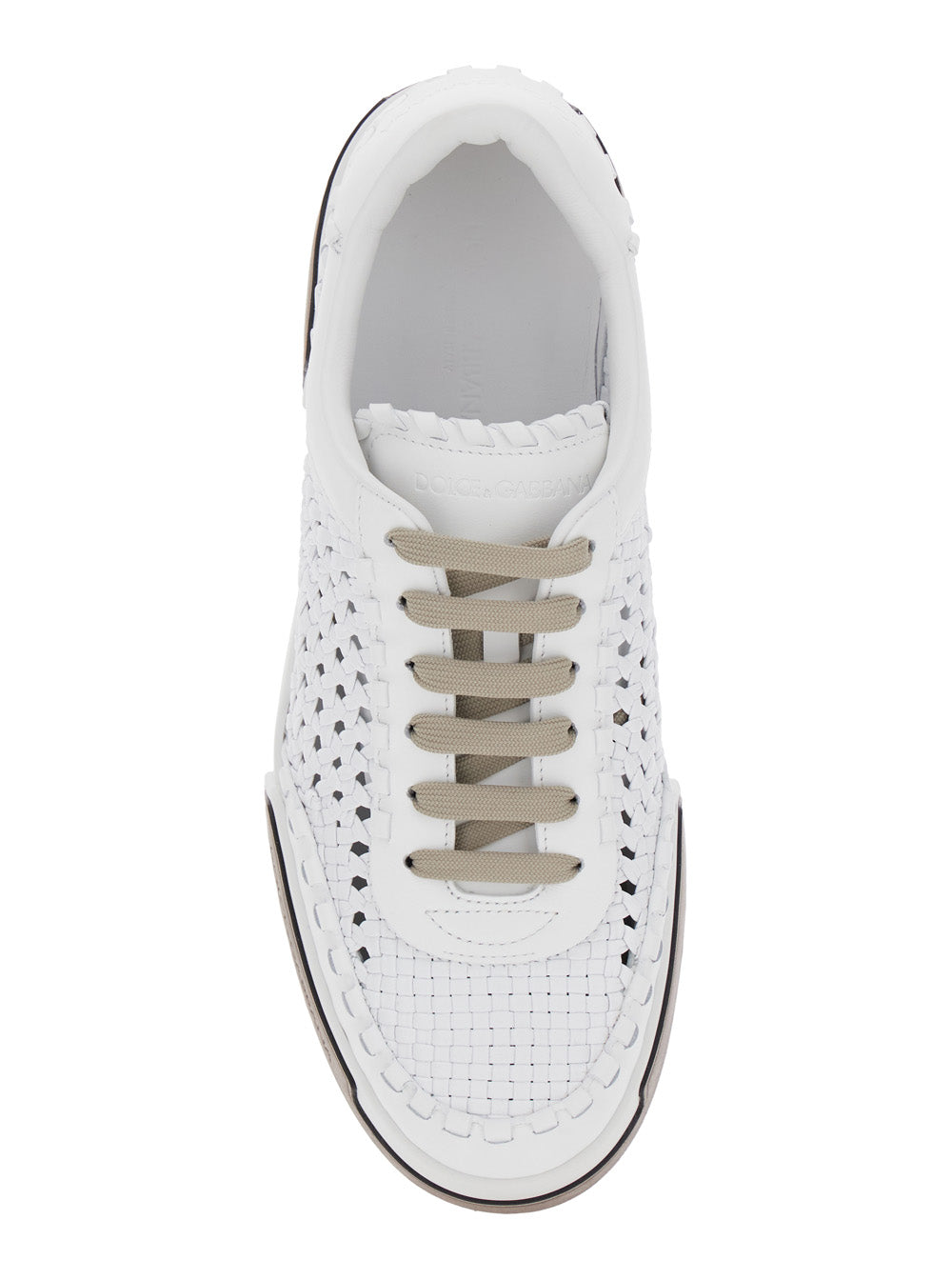 Dolce & Gabbana Men 'Portofino'white Sneakers With Mesh Inserts And Embossed Logo On The Side In Leather Man DOLCE & GABBANA