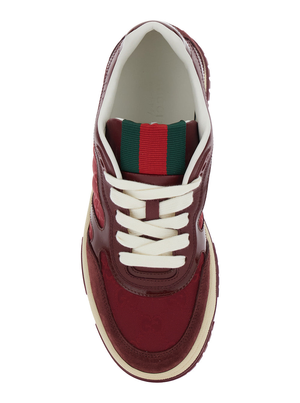 Gucci Women 'Re-Web' Red Low Top Sneakers With Web Tongue And Logo Patch On The Rear In Gg Canvas Woman GUCCI