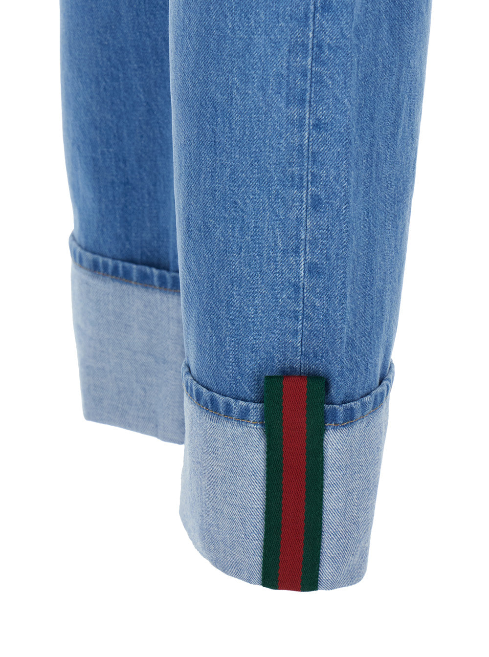 Gucci Men Blue Jeans With Logo Patch On The Rear And Web Turn-Up Hem In Denim Man GUCCI