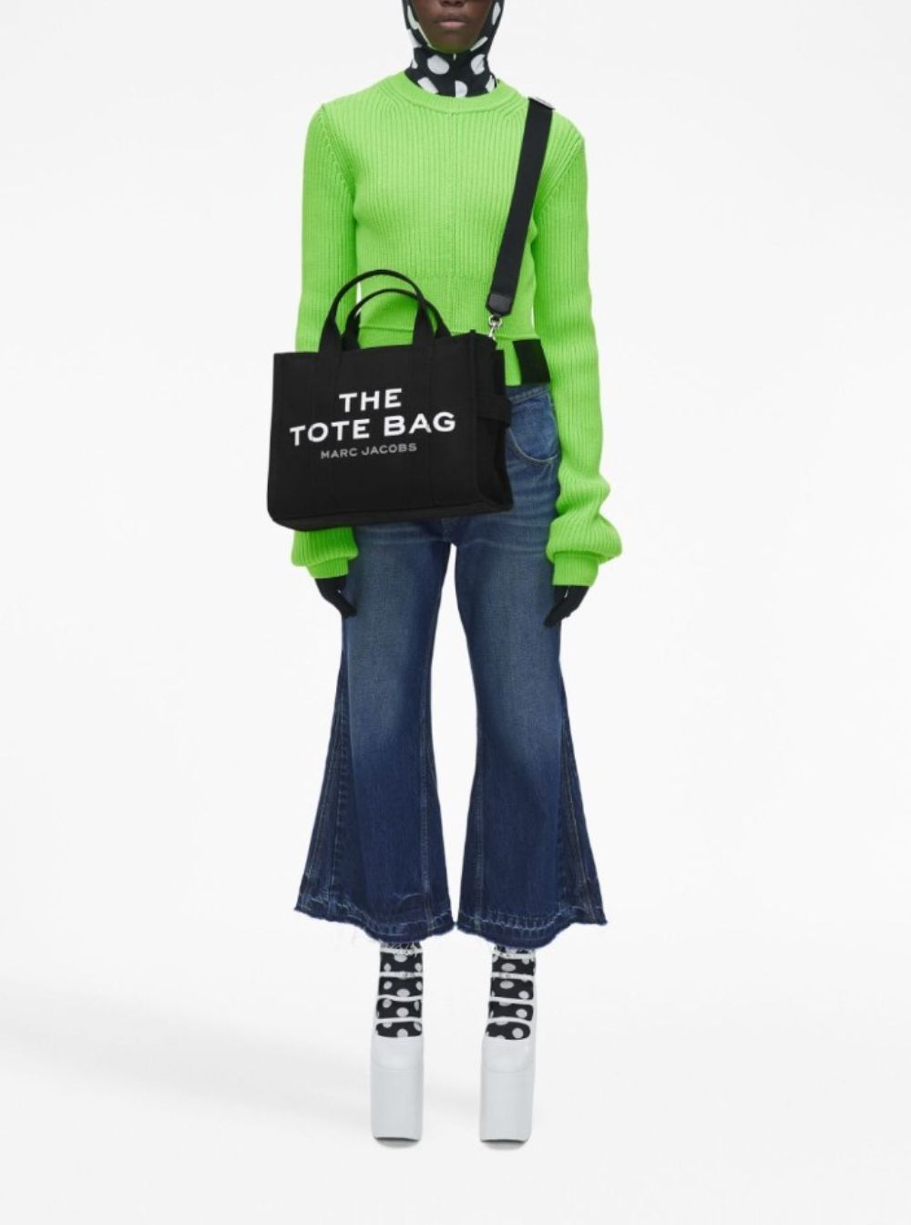 Marc Jacobs Women 'The Medium Tote' Black Tote Bag With Contrasting Logo Lettering On The Front In Cotton Woman MARC JACOBS