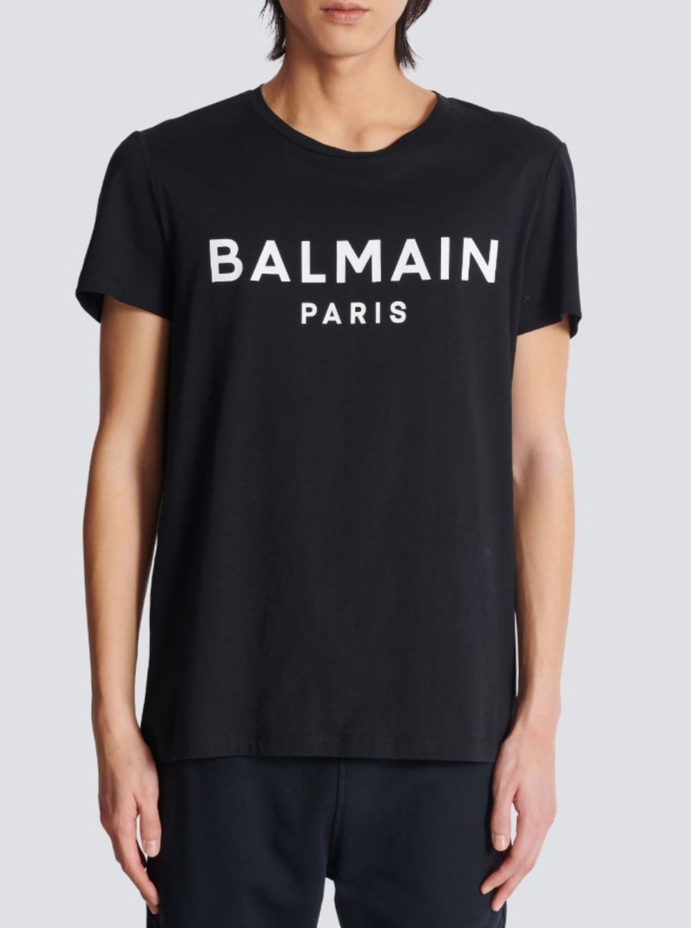 Balmain Men Black Crewneck T-Shirt With Logo Lettering On The Front In Cotton Man BALMAIN