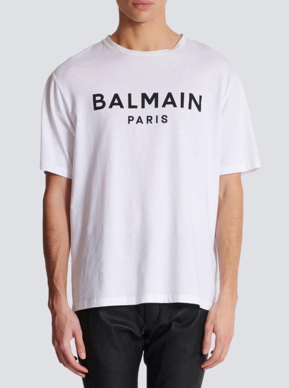 Balmain Men White Crewneck T-Shirt With Logo Lettering On The Front In Cotton Man BALMAIN
