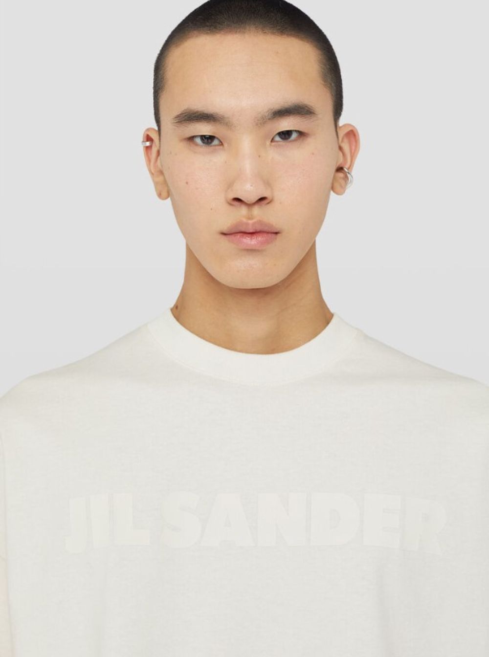 Jil Sander Men White Crewneck T-Shirt With Front Logo Print In Cotton Man JIL SANDER