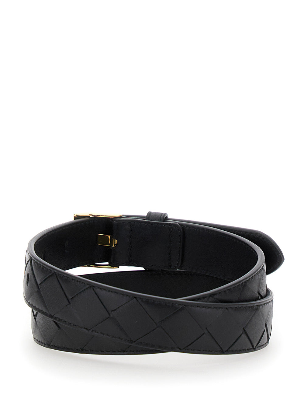 Bottega Veneta Women Black Belt With All-Over Intreccio Motif In Leather Woman BOTTEGA VENETA