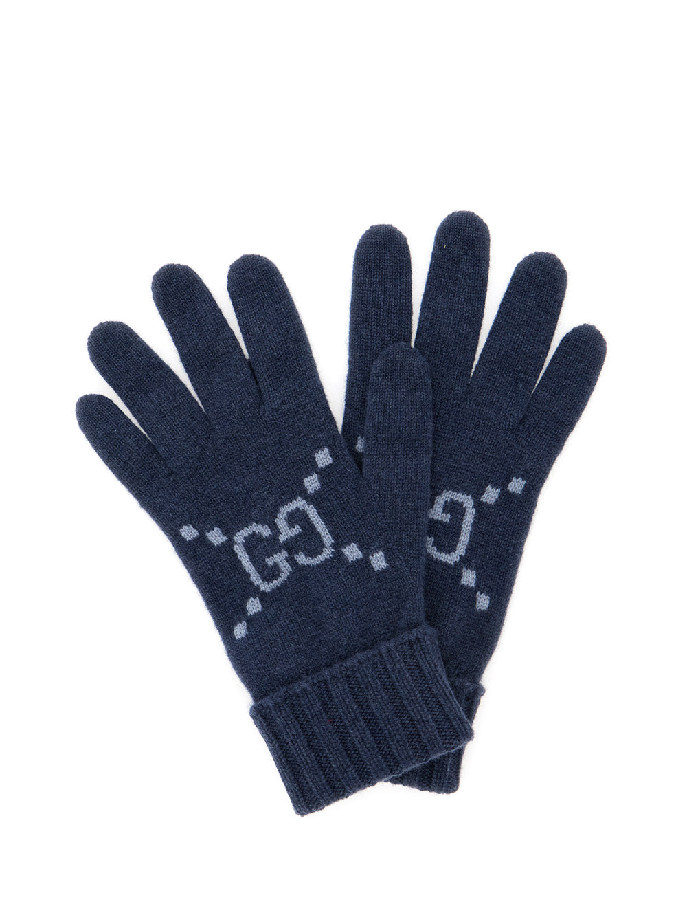 Gucci Women Blue Gloves With Gg Logo Detail On The Front In Cashmere Woman