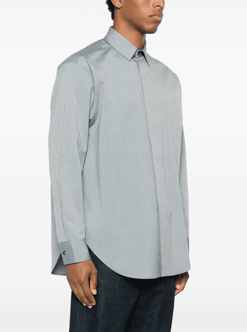 Fear Of God Men Grey Shirt With Classic Collar And Logo Patch On The Rear In Cotton And Wool Blend Man FEAR OF GOD